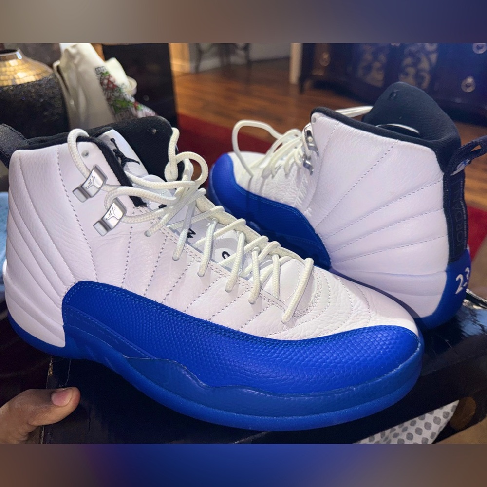 White and Blue Jordan 12’s